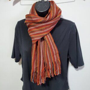 JOSEPH ABBOUD Pure New Wool Fringe Knit Scarf Striped Cozy Fall Unisex 68" x 10"